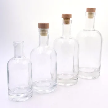 200ml 375ml 500ml 750ml 1000ml transparent round empty flint glass liquor wine Whisky Vodka tequila bottle with sealed cork lid