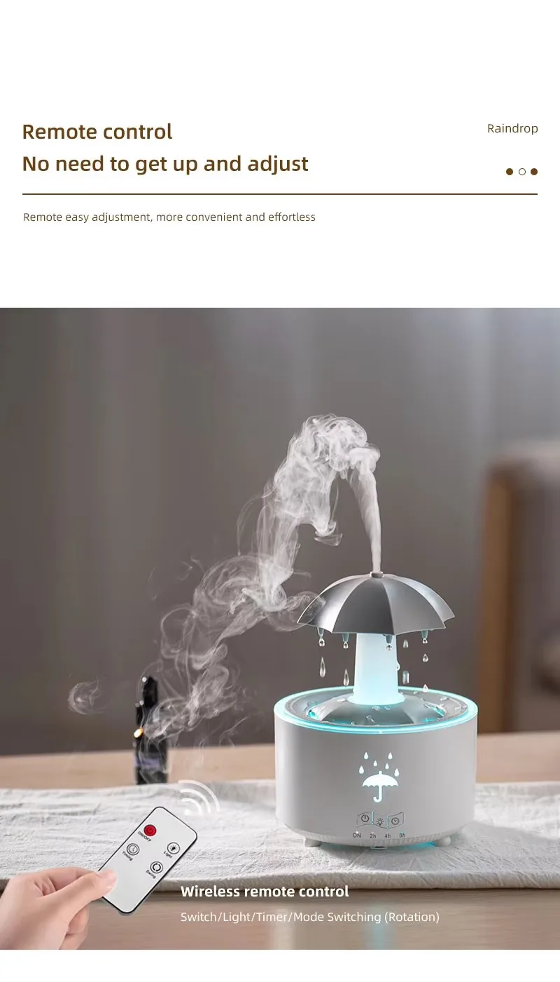 New Design Rotating Umbrella Water Drops Essential Oils Diffusers Aromatherapy Humidifier Colorful LED Night Light 8 H400f00371a98486f835d7104444e99973