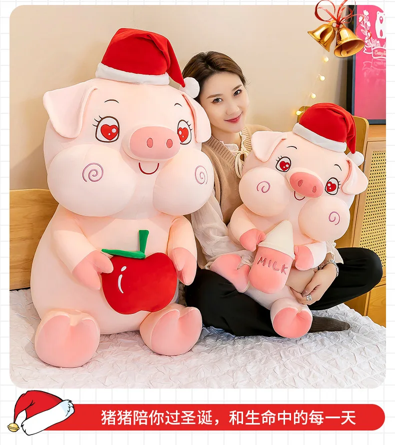 animal shape cute pink pig custom plush toys for custom stuffed animal pig skin soft plush toys stuffed pig holding an apple