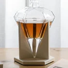 Glass Unique 25oz Diamond Shaped Glass Whiskey Decanter With Wooden Stand