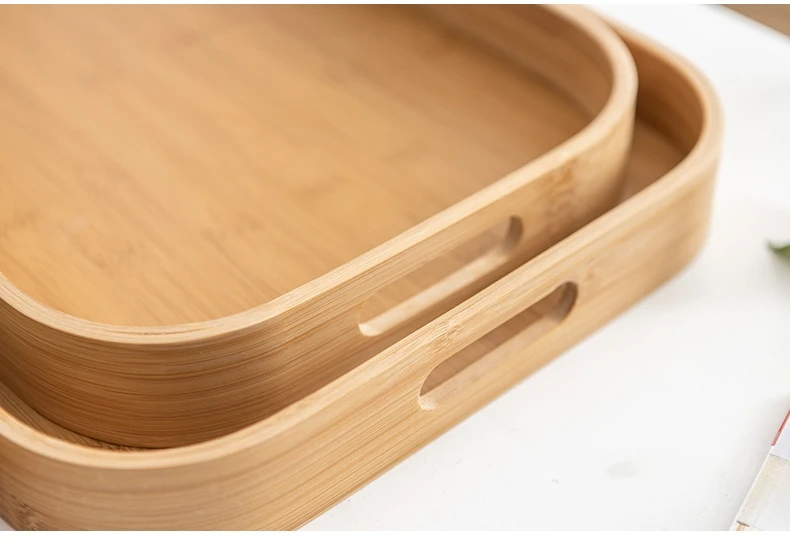 Bamboo Serving Tray Solid Wood Breakfast Tray With Handles Large Bamboo