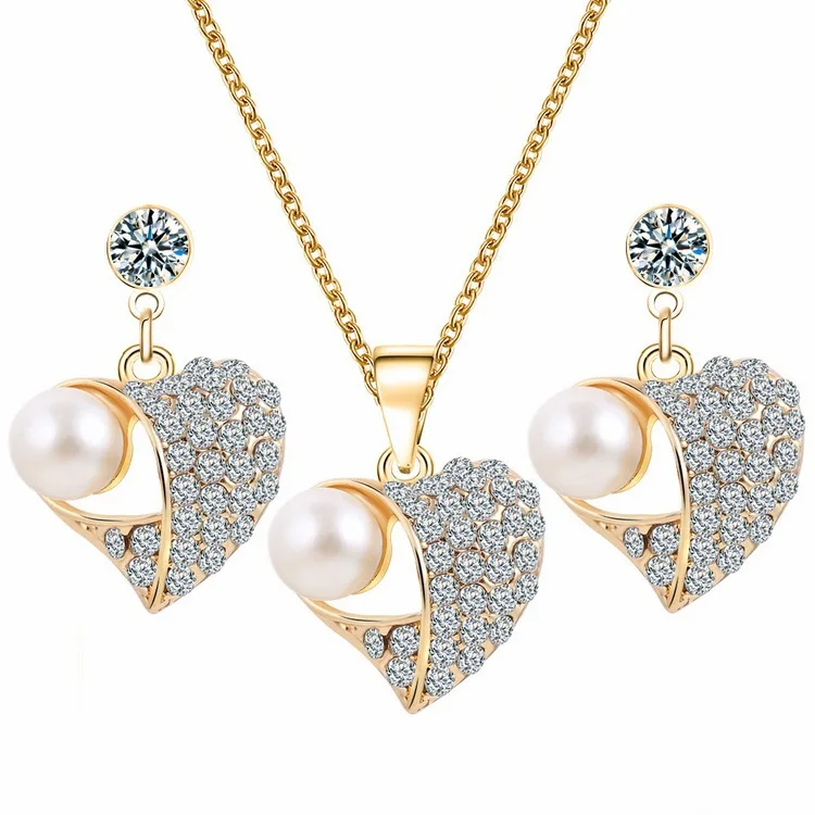 Latest Design Gold Diamond Heart Pearl 