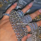Necklace With Shining Cubic Zirconia Diamond Cuban Link Necklace Sets With Rings Women