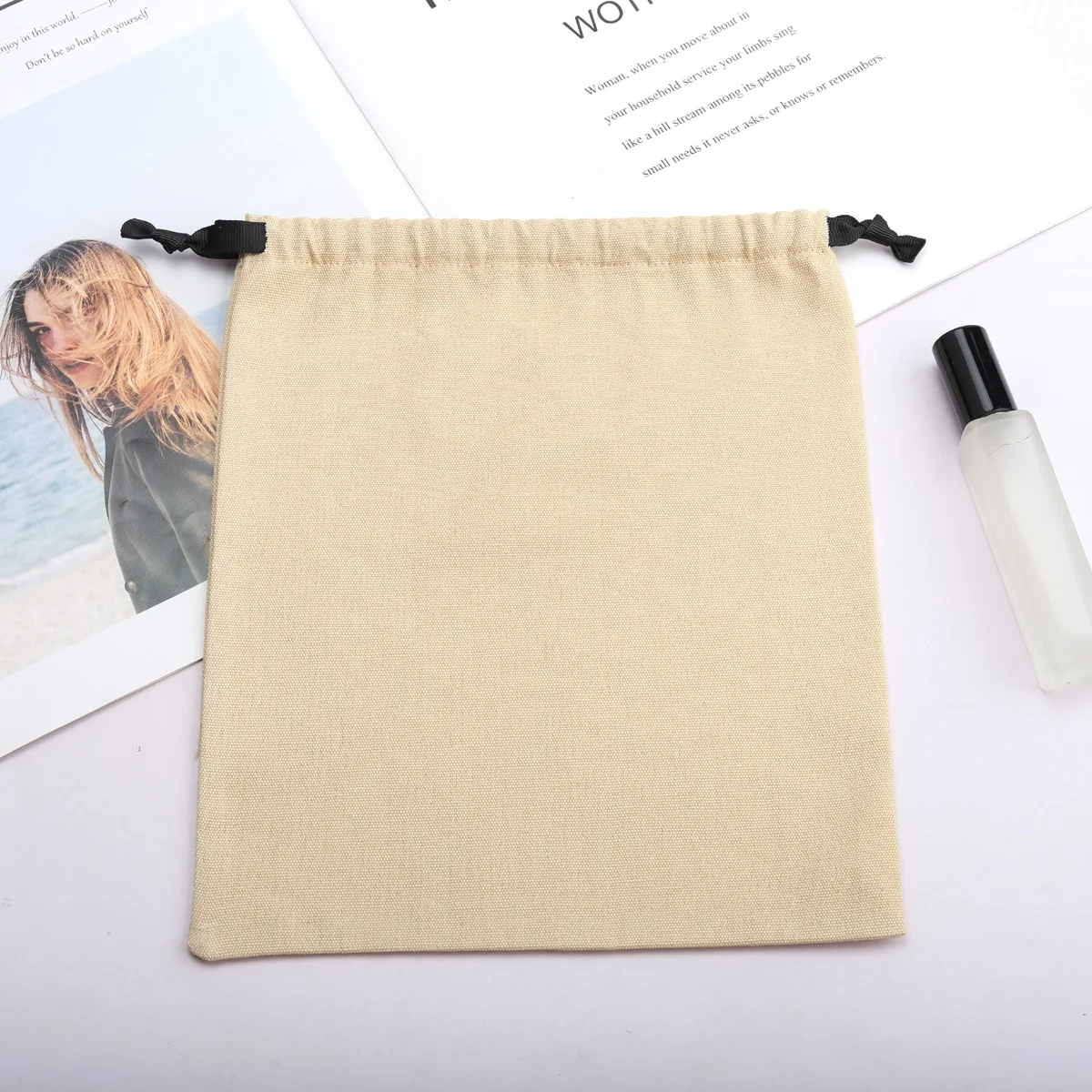 Eco-friendly 8oz Canvas Drawstring Candle Gift Packing Bag Hot Sale Soild Cotton Cosmetic Makeup Pouch