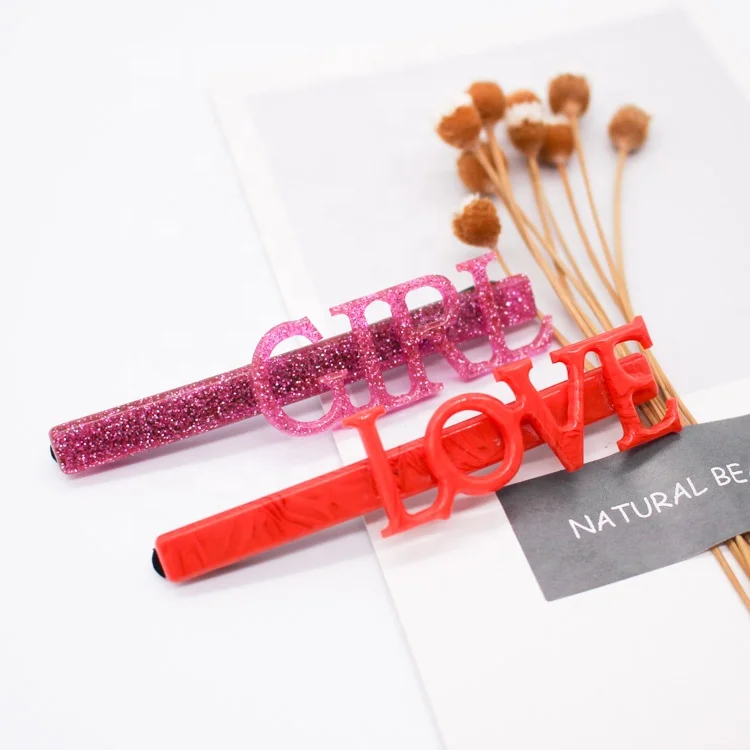 High quality acetic acid metal bobby pins custom words hair clip for girls hair