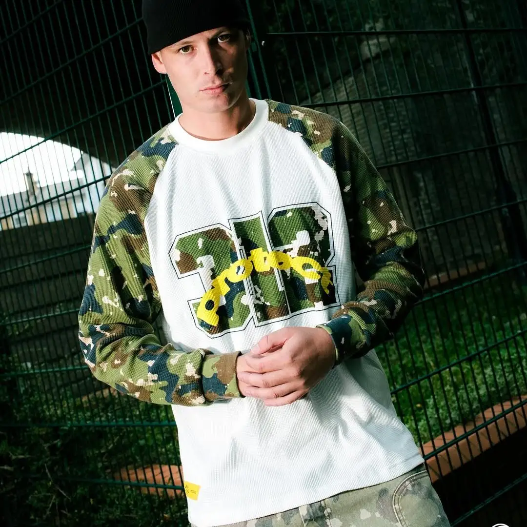 product custom mens 100 cotton street retro casual long sleeve t shirt with print camouflage print design-2