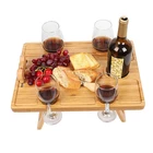 Outdoor Wine Picnic Bamboo Wooden Table Folding Portable Bamboo Wine Glasses Snack And Cheese Holder Tray