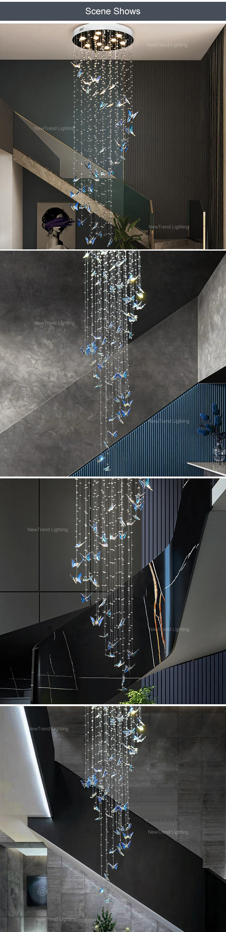 CPL-110 New Product Hotel Lobby Villa Decoration Custom Luxury Butterfly Staircase Crystal Chandelier Lighting factory