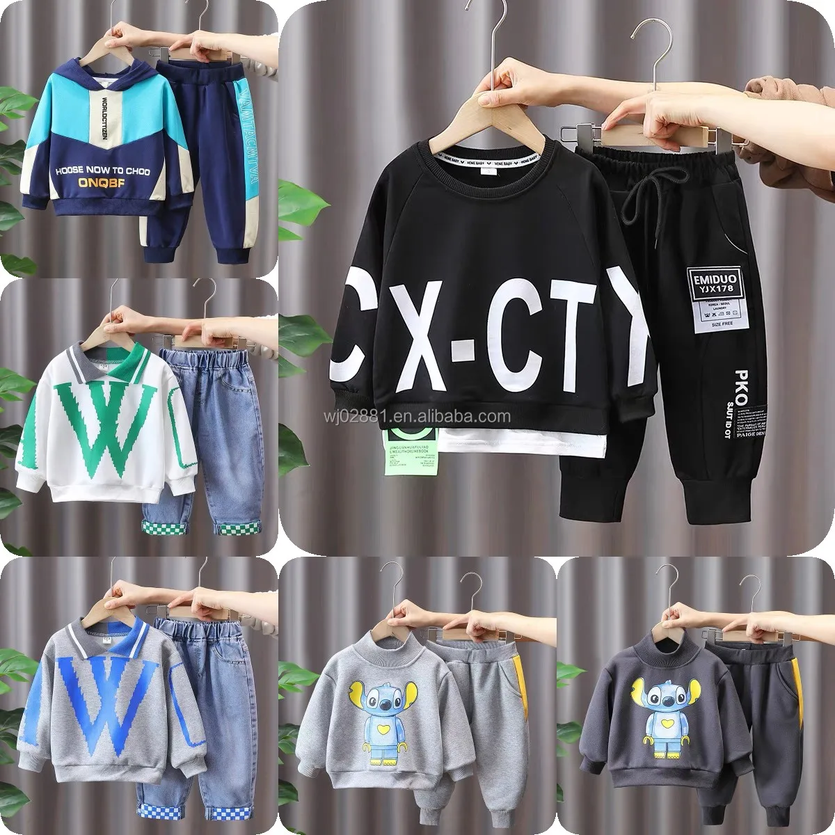 Autumn Style Boys' and Girls' Letter Embroidery Sweater Sports Set Casual Hooded Cardigan Pants Two Piece Set