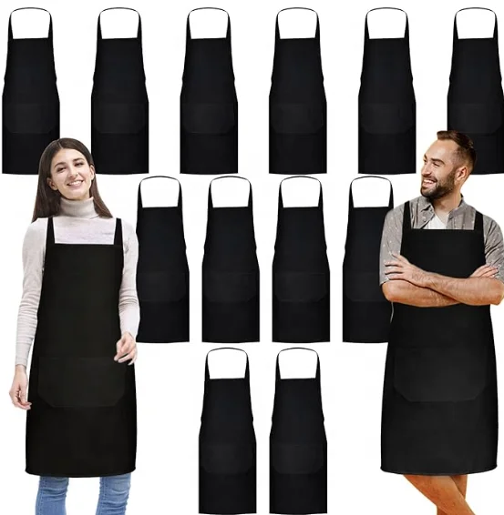 Antifouling Personalized Printed BBQ Black Aprons Custom Printing Embroidery Logo kitchen plain adjustable Apron