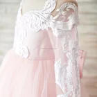 Gown Ball Gown Long Sleeves Pink Lace Tulle Wedding Flower Girl Dress With Train