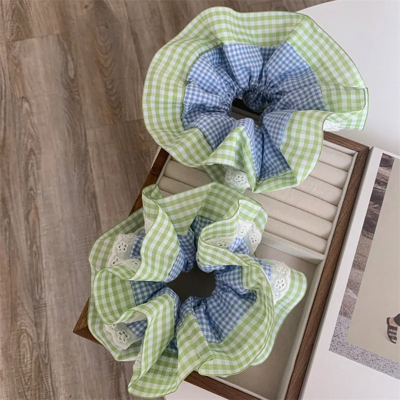Hot Sale Four-layer Scrunchies for Women Luxury Hold Hair Plaid Pattern Women Hair Ties