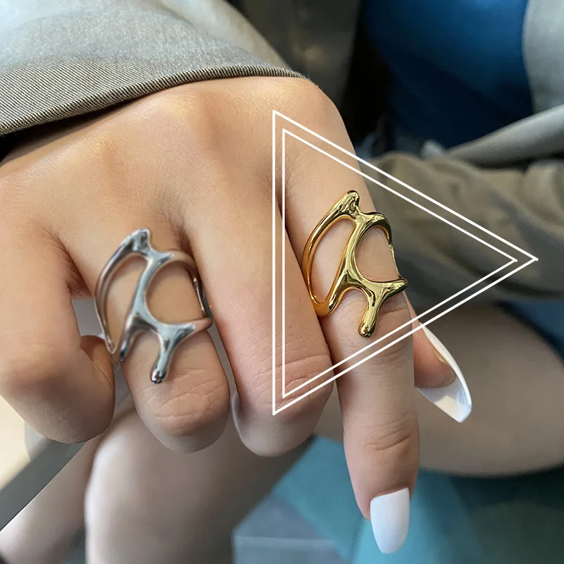 Fashion Statement Adjustable Open Knuckle Ring Women Men Gold Plated Irregular Geometric Finger Ring