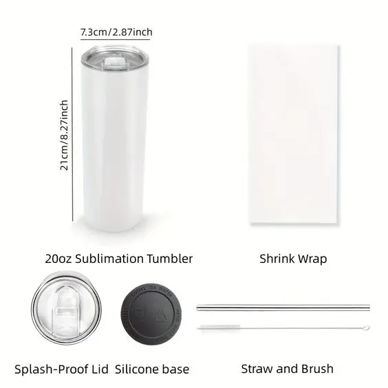 White Sublimation blanks 20Oz 30oz Stainless Steel Double Wall skinny straight Tumblers with lid