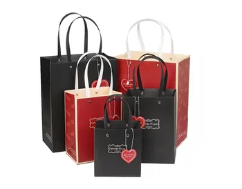 Wholesale Bulk red black paper bags with your own logo for wedding Boutiques Businesses Retail Birthday Parties Christmas