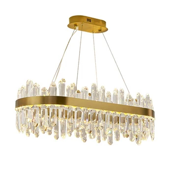 Unique gold oval rectangular hanging single pendant light restaurant luxury chandelier living room luxury for dining table