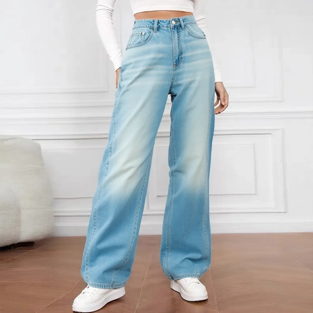Custom High Waist Loose Acid Wash Vintage Wide Legged Distressed Denim Pant Baggy Jean Men details
