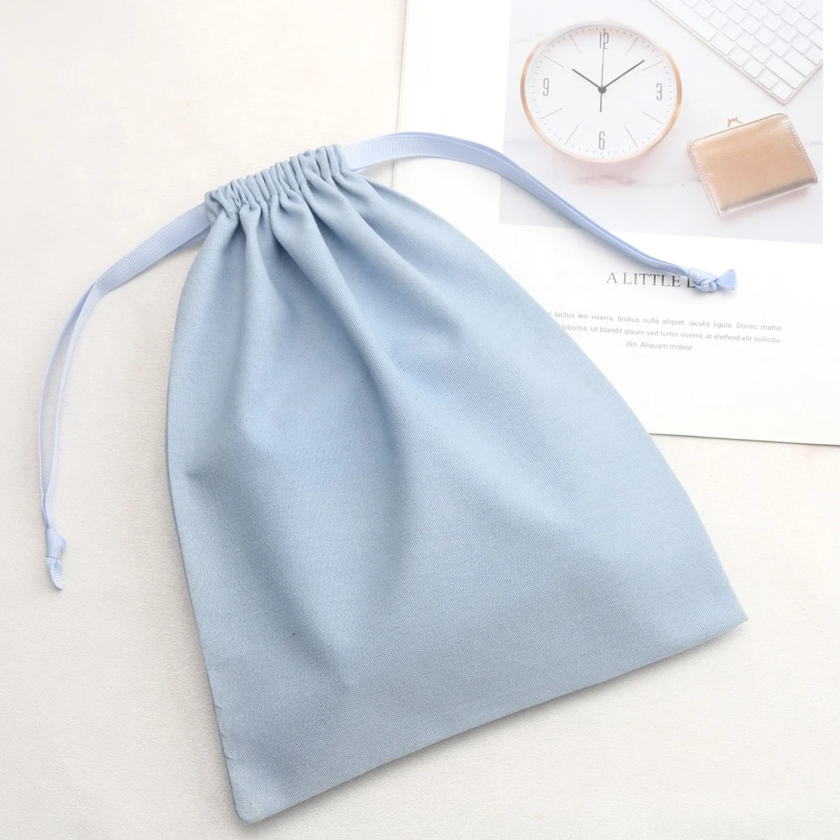 Wholesale Custom Cotton Linen Shoe Packing Storage Bag Blue Muslin Clothing Gift Drawstring Dust Pouch