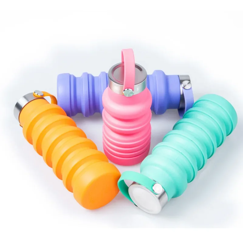 Eco Friendly Fitness 550ml sport silicone portable foldable water bottle silicone folded water bottle