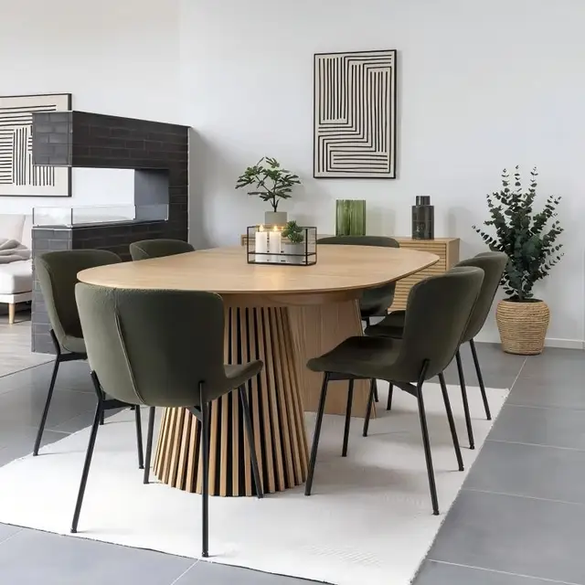 Kitchen Table Round Wooden Top Dinning Tables 4 to 6 Seater Retractable Oval Wood Extendable Dining Table Set with Extension