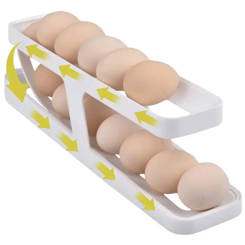 Kitchen Organizer Plastic Egg Trays Fridge Egg Dispenser Automatic Rolling Egg Storage Rack Holder