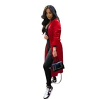 Women Coat PU Leather Lapel Women Trench Coat Long