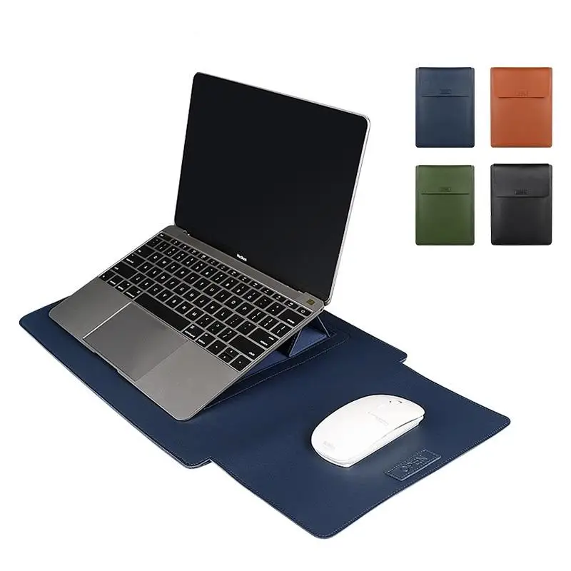 product multifunction slim luxury waterproof pu leather foldable simple shockproof large capacity 13 16 inch laptop stand sleeve case-5