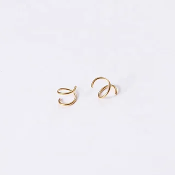 Girls Women Jewelry Tiny Hoop PVD Gold Plating Thin Twisted Spiral Stainless Steel Wire Double Ears Pierced Earrings