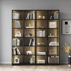 High Quality Multi-function Combination Wooden Glasses Door Display Bookcase Book Shelf Wine Cabinet With Smart Led Light