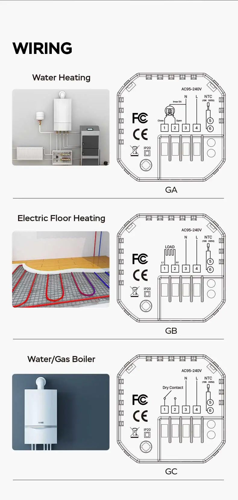 Modern 5A Smart TFT Knob WiFi Thermostat TUYA App Compatible with Alexa Google Assistant Seven Color Water Heating/Gas Boiler