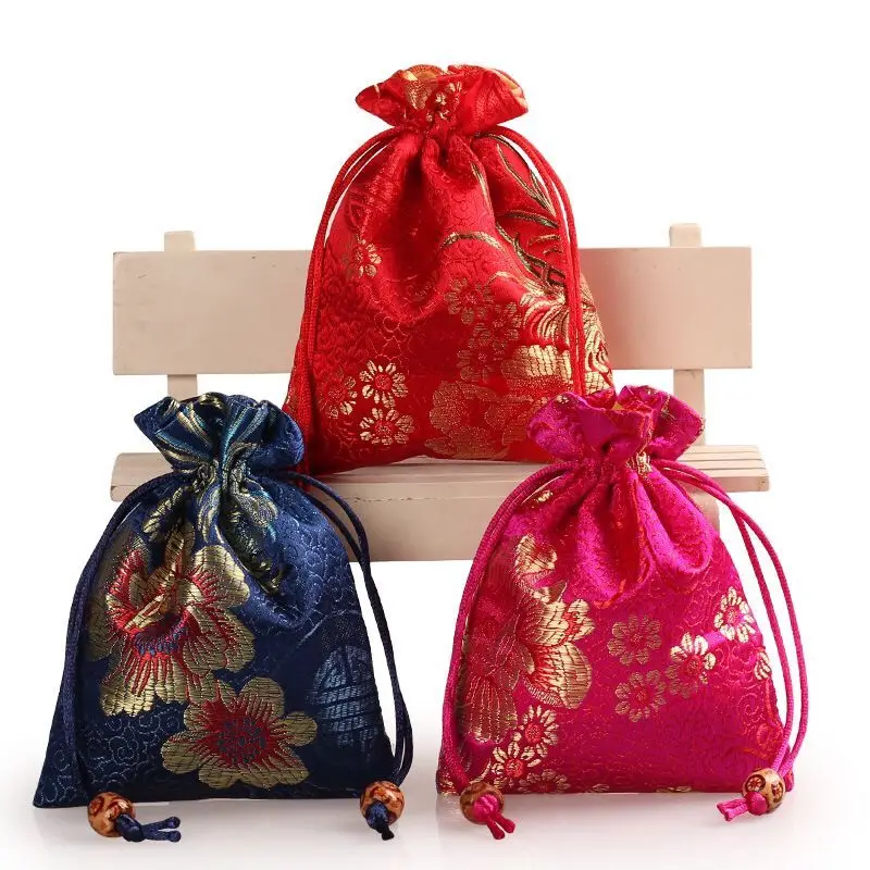 Wholesale 6pcs Chinese Handmade Silk Gift Pouches Purse Jeweler Rolls Gift bag 