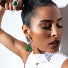 Zirconia 925 Silver Sterling Women Jewelry Cubic Zirconia Dangle Earrings Green Emerald Gemstone Drop Earrings