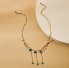 Beads Turquoise Bohemian Style New Tassel Ethnic Style Colored Beads Turquoise Pendant Alloy Necklace