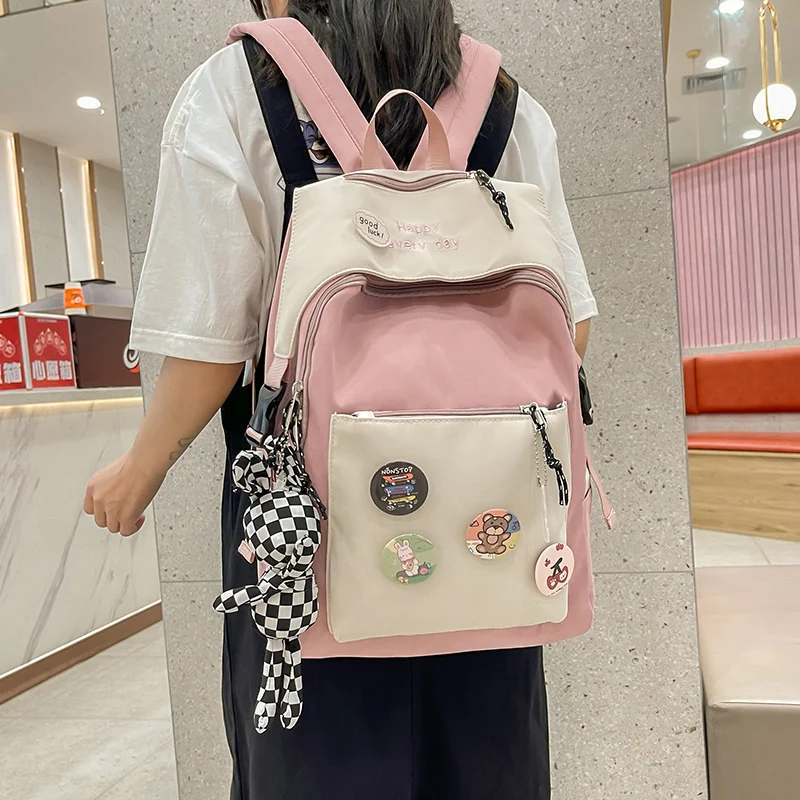 Hot selling light weight  fresh cute style nylon school student backpack rucksack laptop bag for little girl