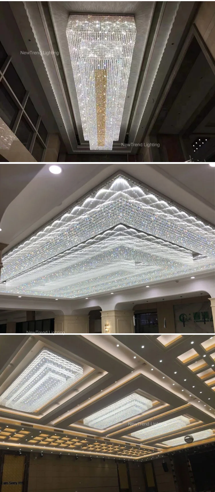 CPL-202 Custom Indoor Decoration Hotel Lobby Banquet Hall Luxury Large Square Round LED Chandelier Ceiling Light details