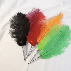 Factory wholesale custom natural real ostrich feather ballpoint pen wedding pen 12 colors