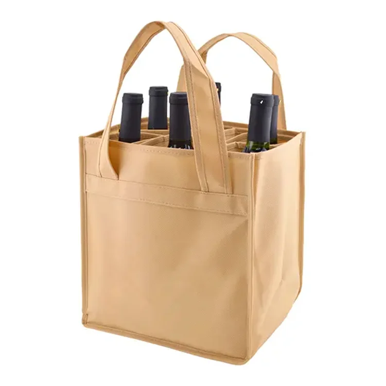Wholesale Bulk Custom Printed Eco-friendly 100% Recycled Non Woven Fabric Durable Shopping Packaging 6-Bottle Wine Tote Letter factory