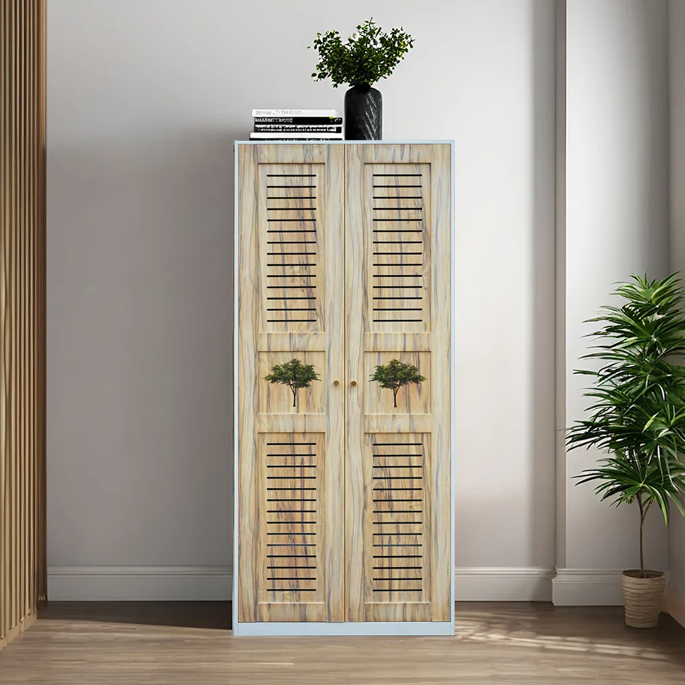 Modern Steel Armoire with Printed Mirror Design Sliding Door Metal Cabinet for Closet Storage Bedroom Furniture Living Room Gym