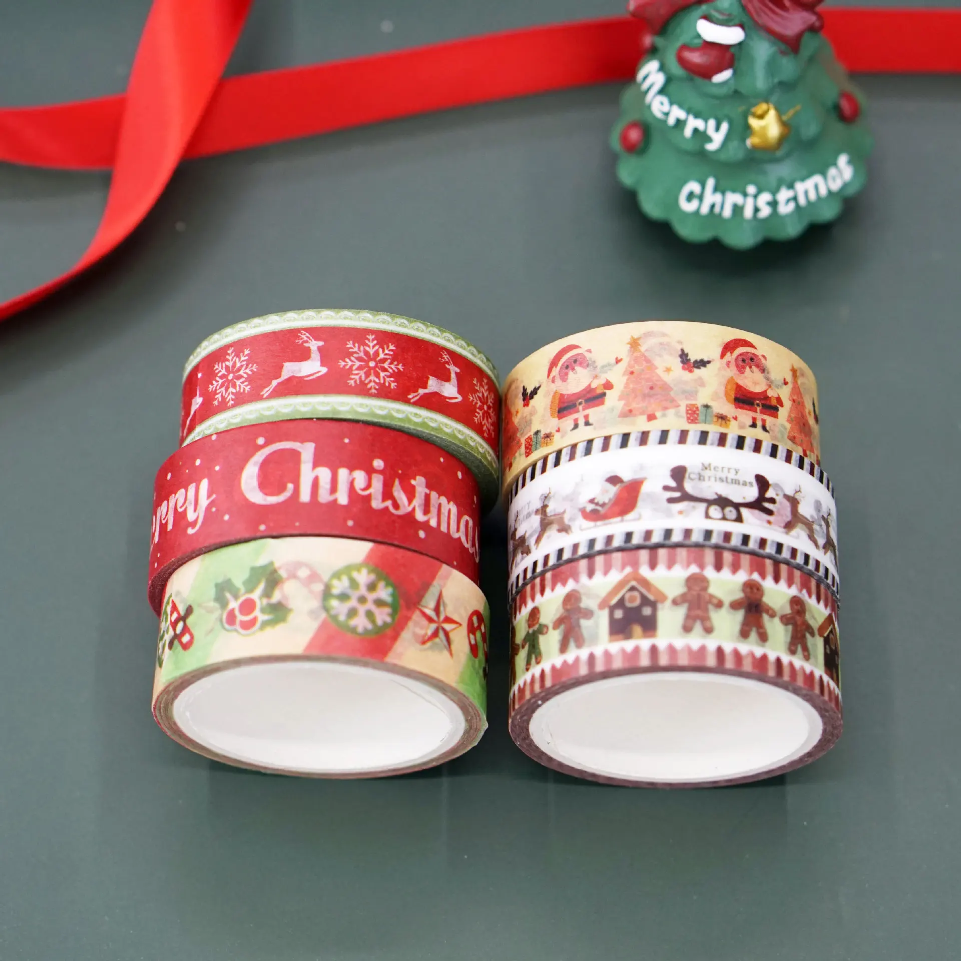 High Quality Custom Merry Christmas Washi Tape Gold Foil DIY Masking Paper 5m Waterproof Scrapbook Sticker Painting Decoration