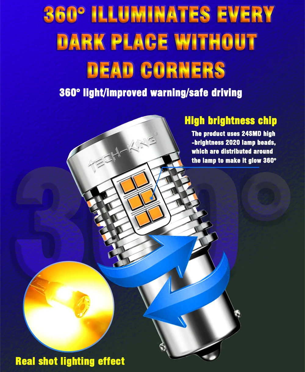 12V-24V No Hyper Flash LED Lamps White Amber ba15S BAU15S 1156 T20 DRL Turn Signal Light bulbs with Fan 7440 reversing led bulb