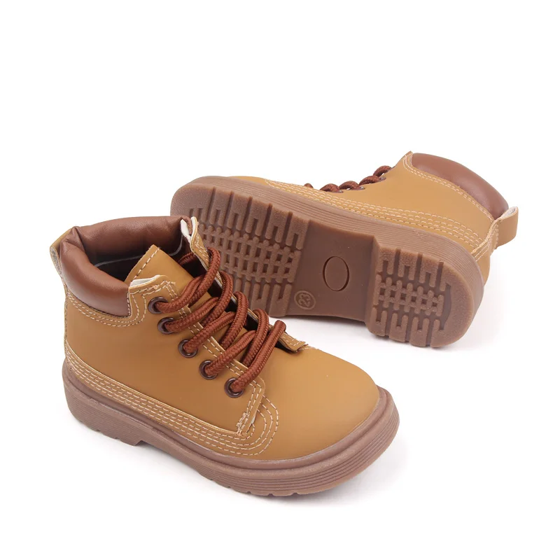 Baby Casual Solid Color British Style Baby Shoes High Top Front Lace-up Children's Shoes factory