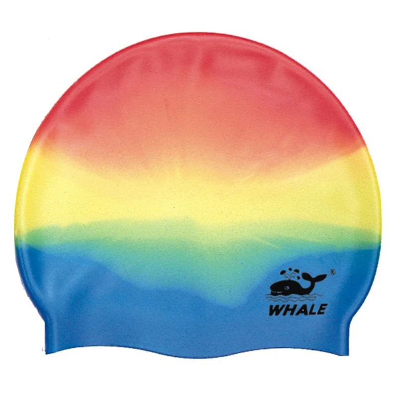 Adults Silicone Swimming Cap Caps Blue White Rainbow Stretch Swim Hat 4 Styles 
