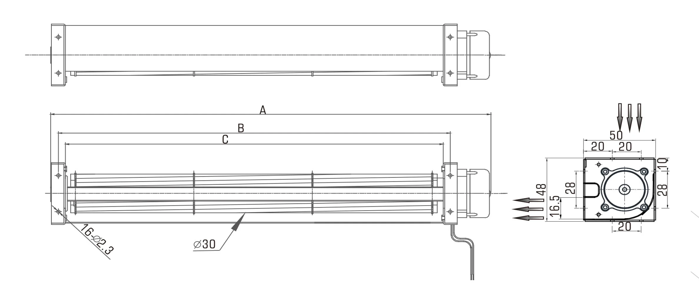 Cross Flow Fan, 24V, CM30350HB12-PB, 30mm, Steel - detail 4