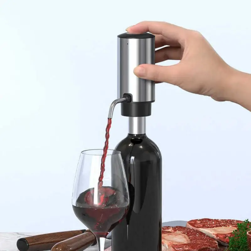 Modern Design Automatic Electric Wine Dispenser Set Eco-Friendly Metal Decanter Aerator with Drying Stand for Red Wine