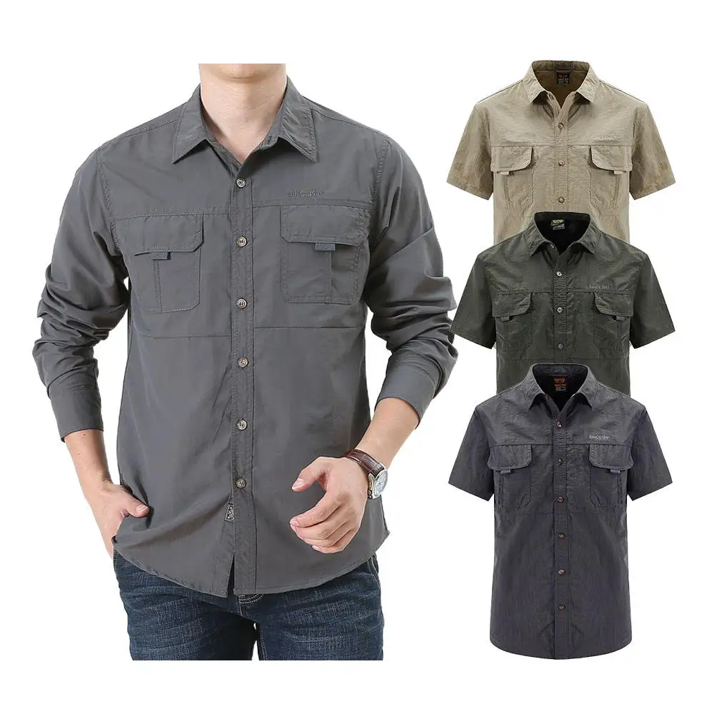 Men's Full Sleeve Cotton Casual Shirt Outdoor Male Fishing Shirt Long Sleeve for Hiking Climbing Hunting  Formal Dress Shirt