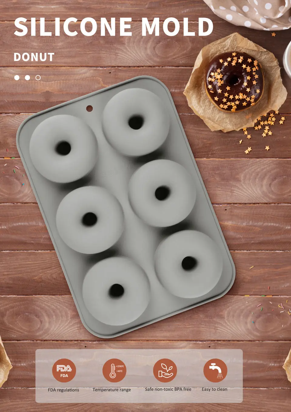 Custom 6 Cavity Silicone Donut Baking Pan Cake Decorating Tools Cake Cookies Molde De Silicone