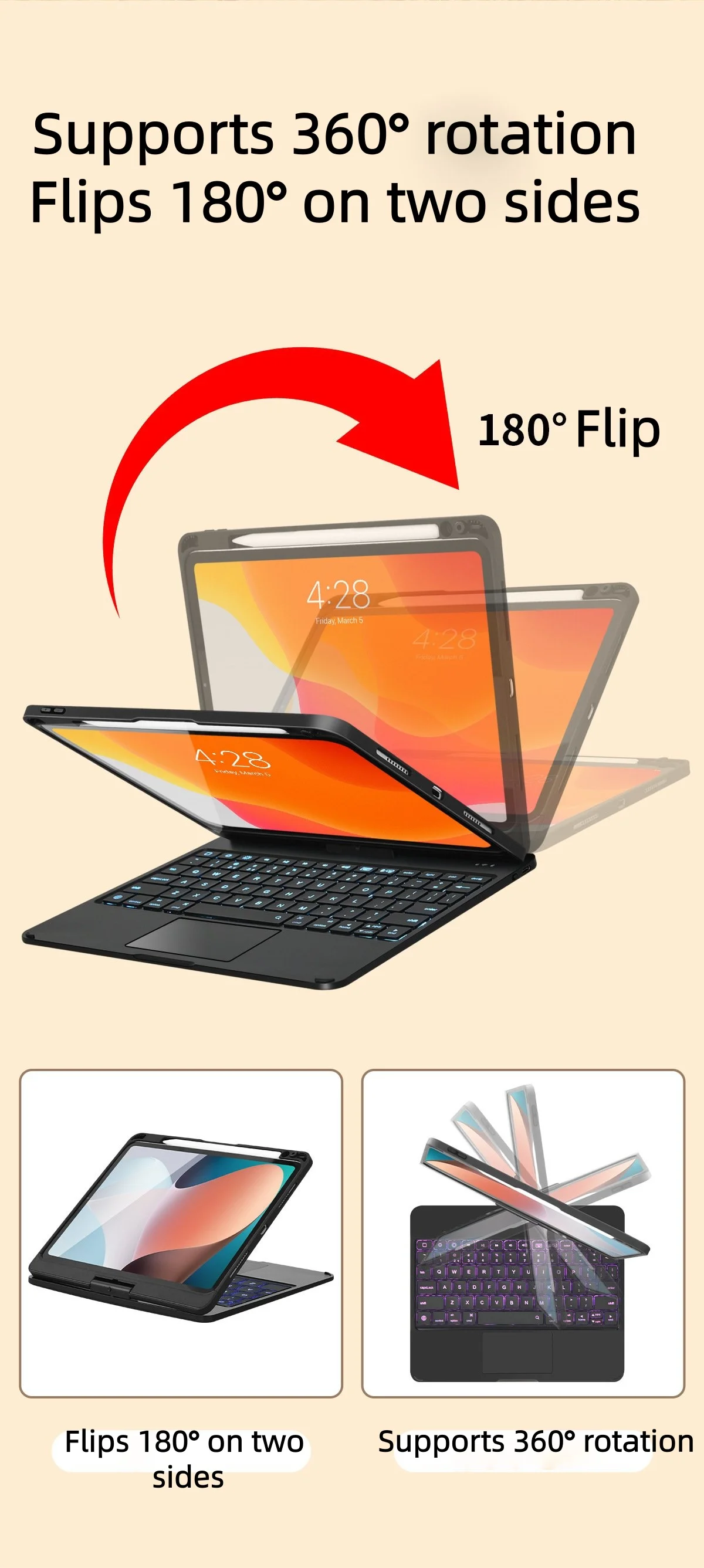 product magic keyboard case transparent rotating backlit detachable hidden pen slot bluetooth connectivity type c charging 11 laudtec-4