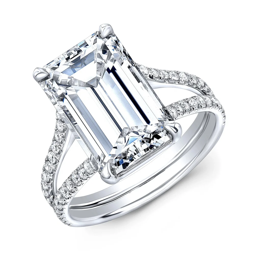 split shank emerald cut diamond ring