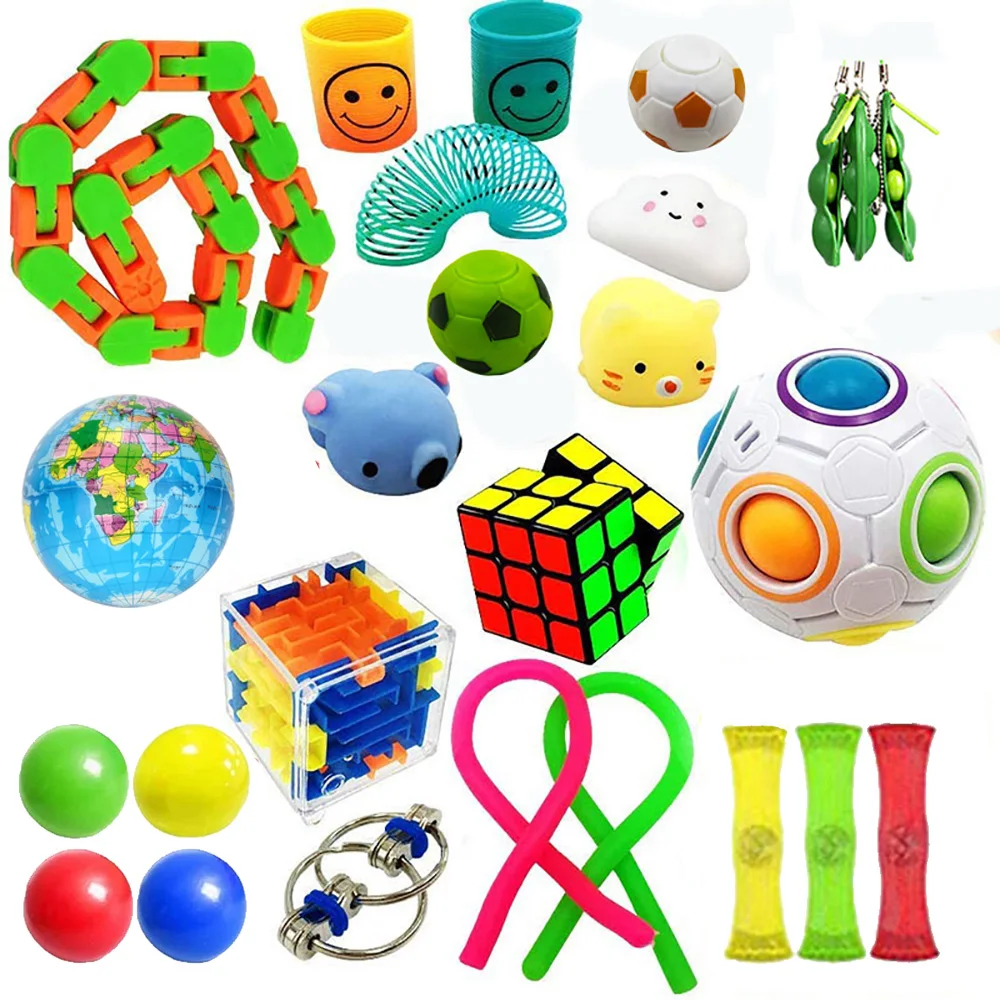 Sensory Toys Set 26 Pack Stress Relief Fidget Hand For Adults & Kids Squeeze Wid 