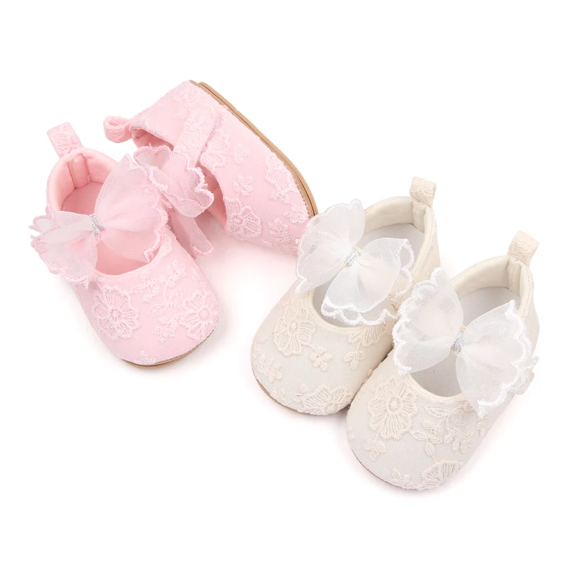 Spring and Autumn Solid Color Mesh Bow Soft Soled Non-slip Baby Toddler Shoes for Girls factory